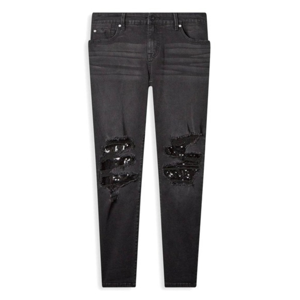 Torrid Size 24 Boyfriend Straight Vintage Stretch Mid Rise Black Sequin Jeans